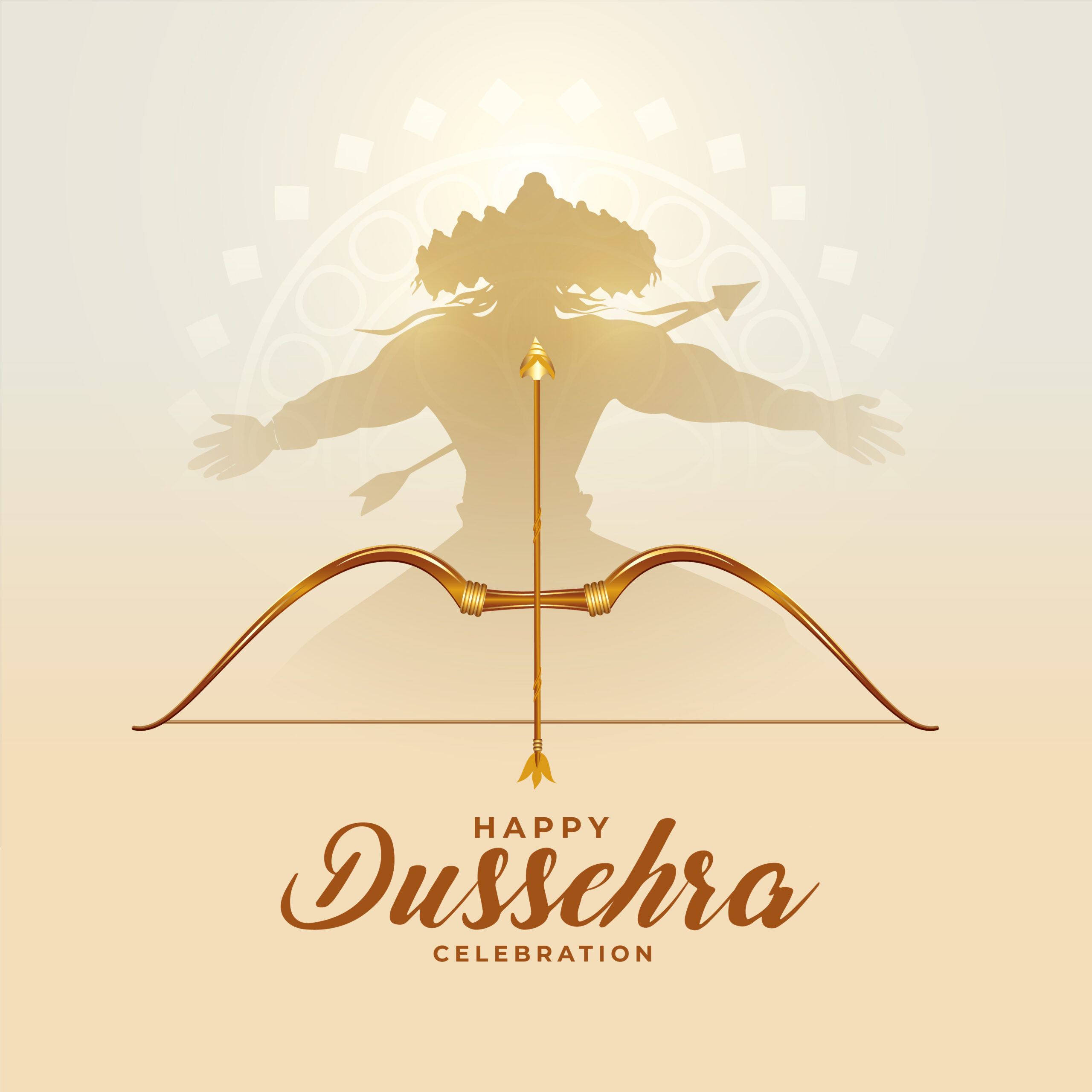 traditional dussehra festival card with ravan and bow arrow